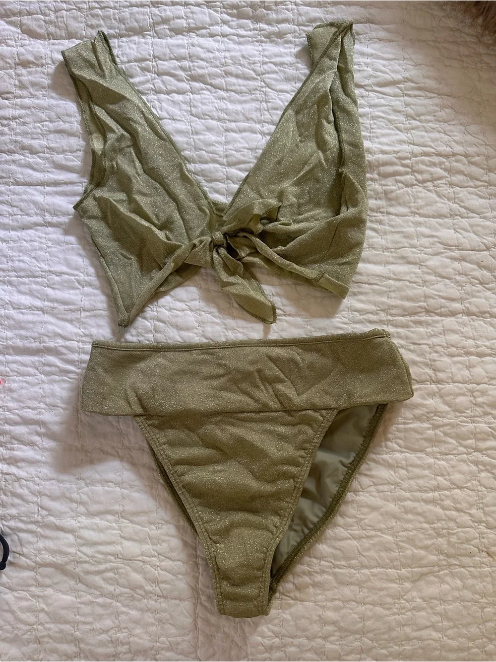 Frankie's Bikinis Olive Sparkle Tie-Front Bikini